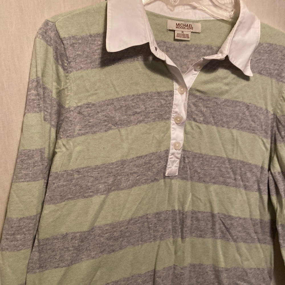 Michael Kors lightweight sweater green and gray striped women XL